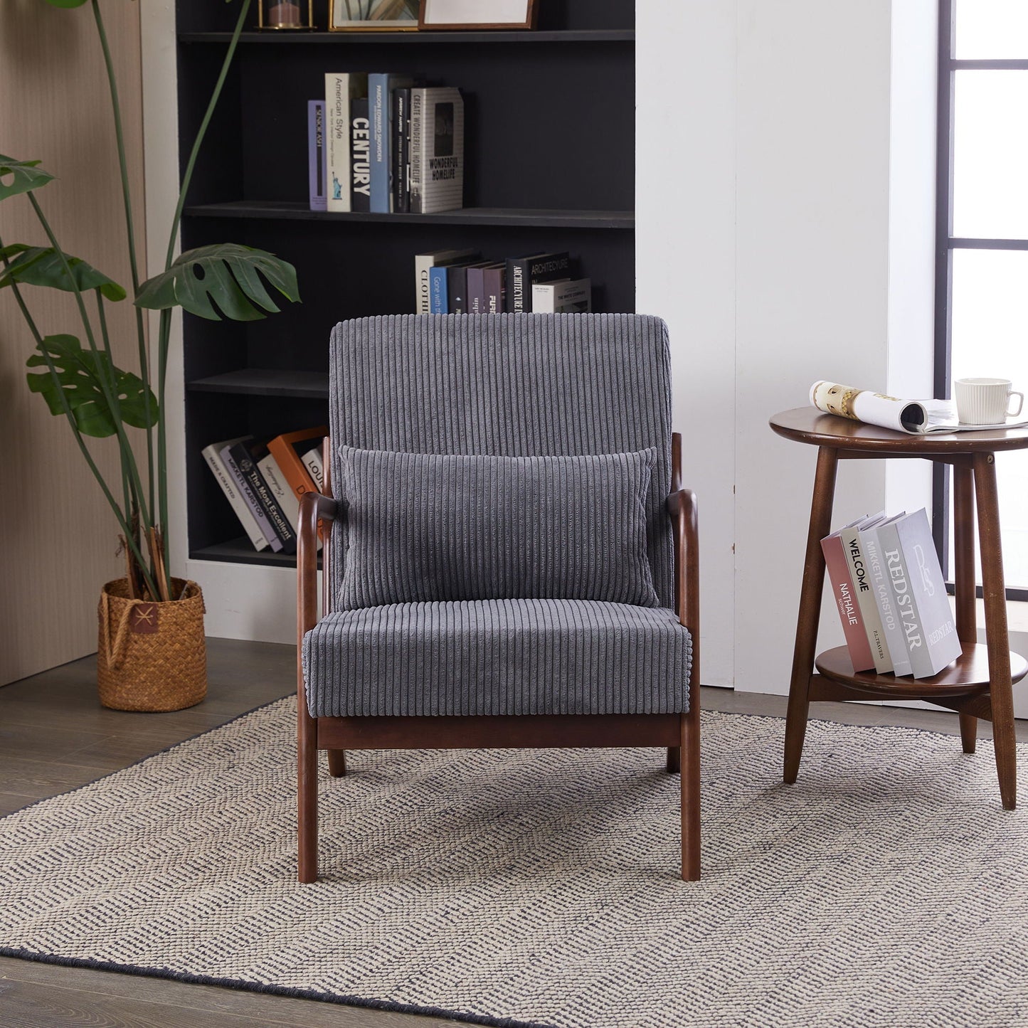 Accent Chair With Pillow And Wood Frame