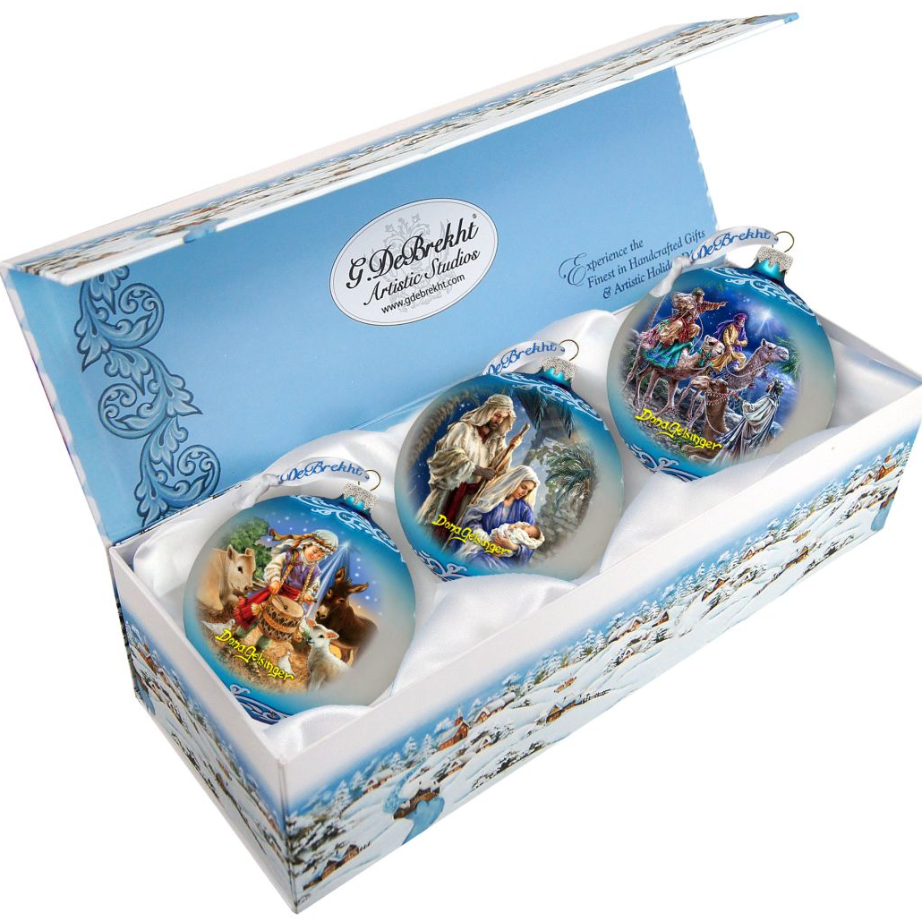 Holy Night Glass Ornament Set of 3 by D. Gelsinger - Nativity Holiday Décor - 73748-S3-DG