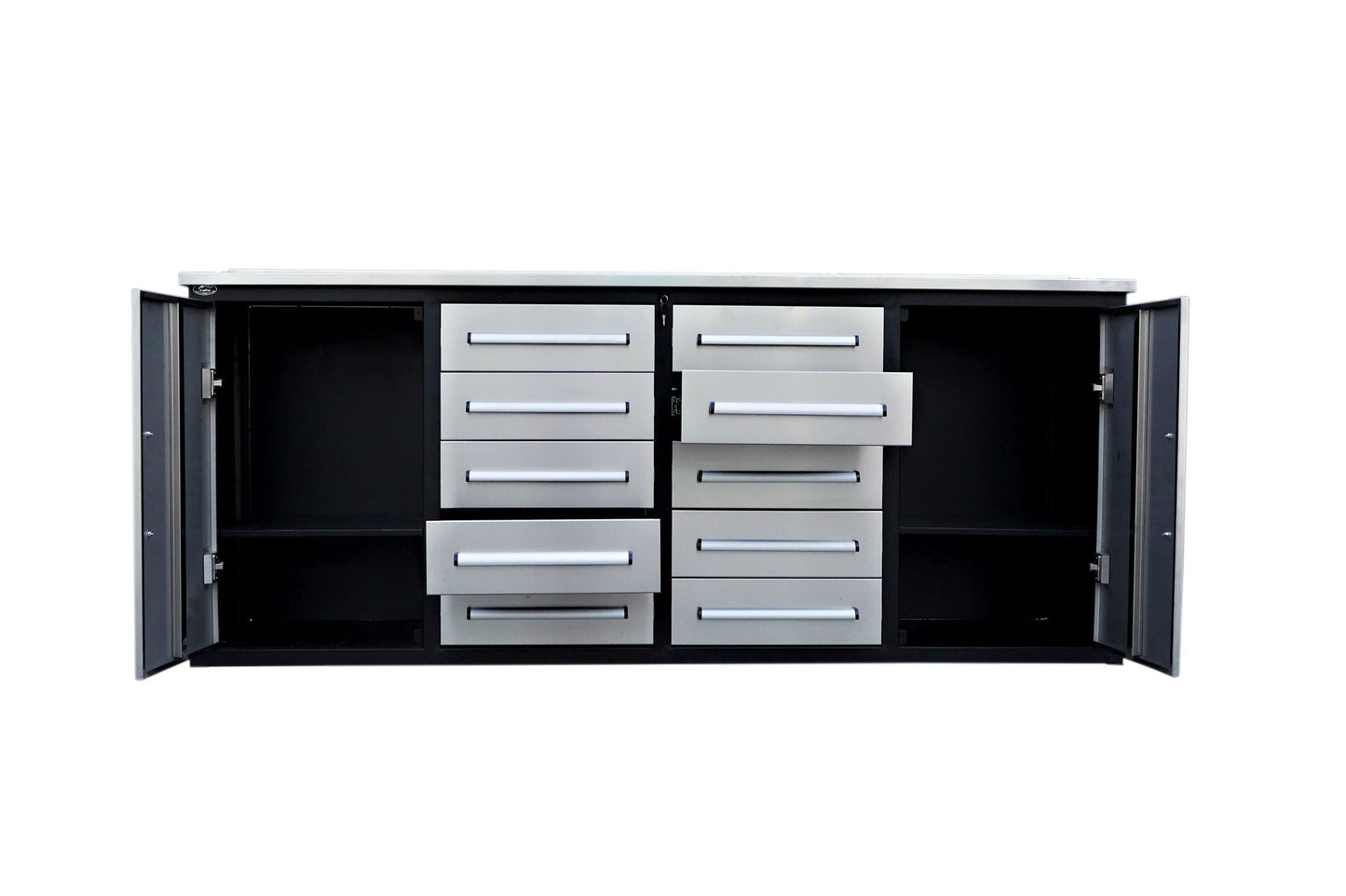 Storage Cabinets With Workbench (With 10 Drawers And 2 Cabinets)