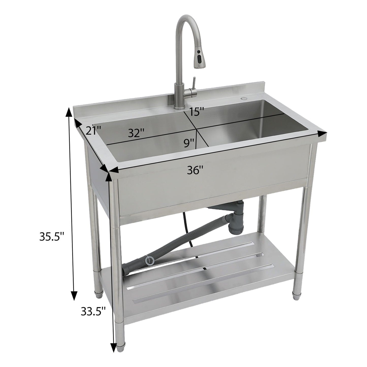 Stainless Steel Freestanding Utility Sink with Pull-Out Faucet
