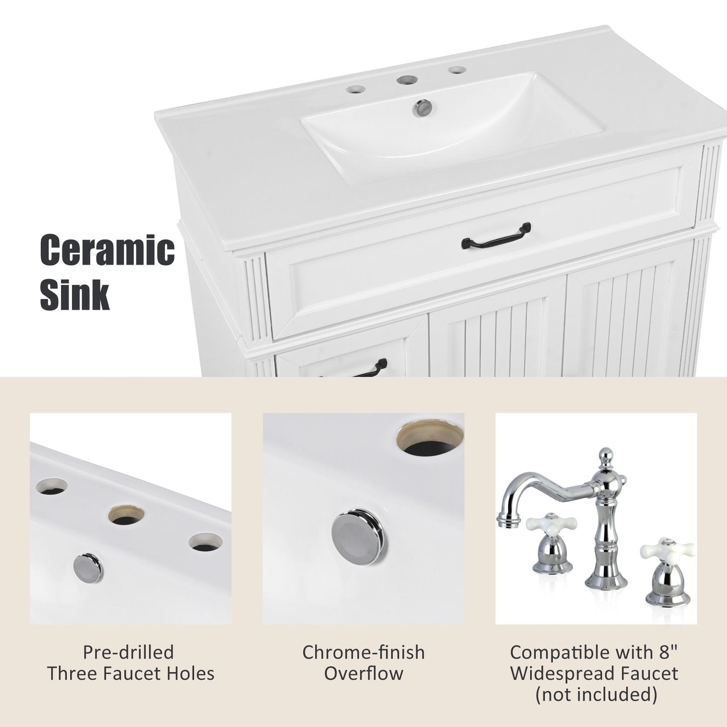 Bathroom Vanity With Sink, Freestanding Cabinet & Drawers