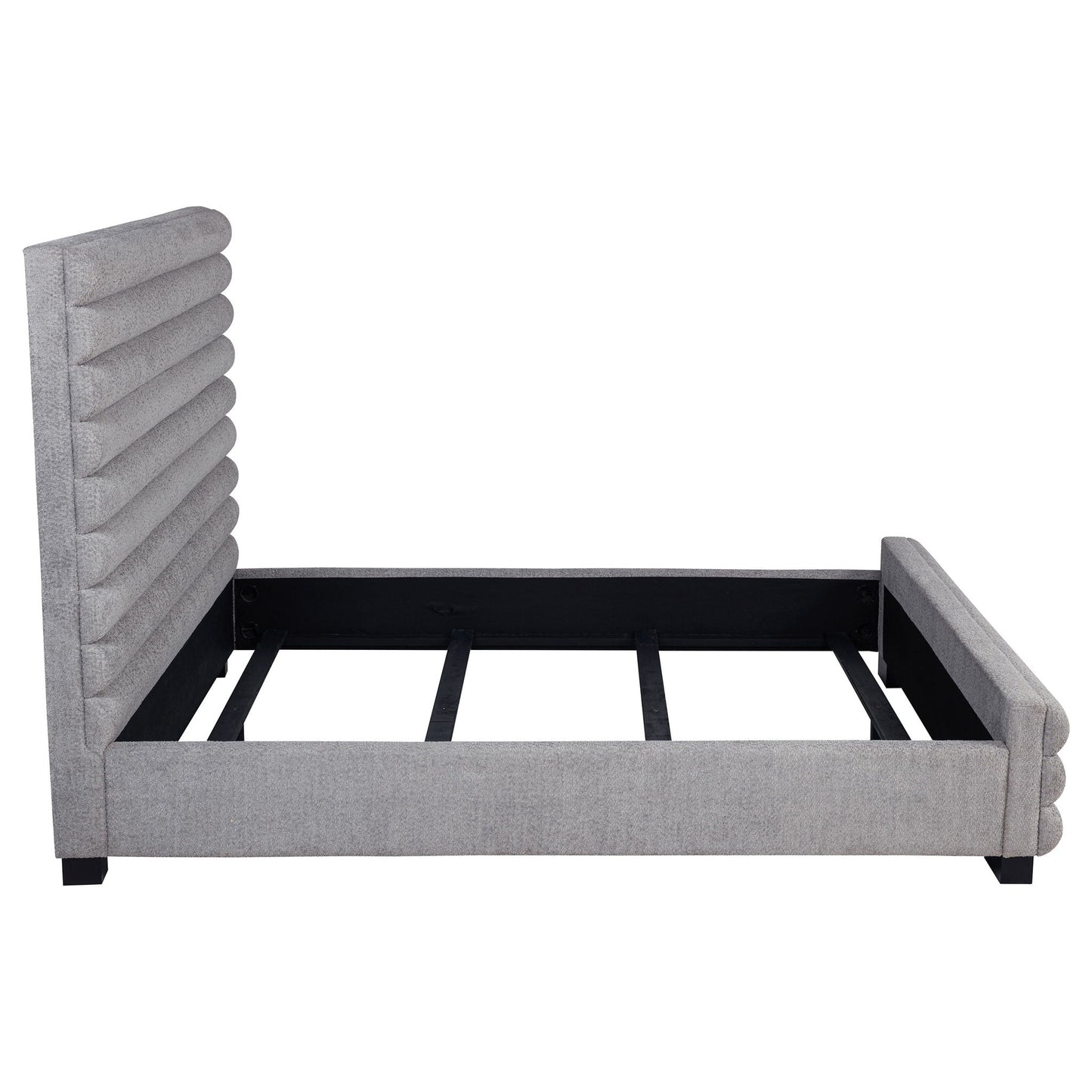 Queen Bed With Textured, And Tufted Headboard - Gray
