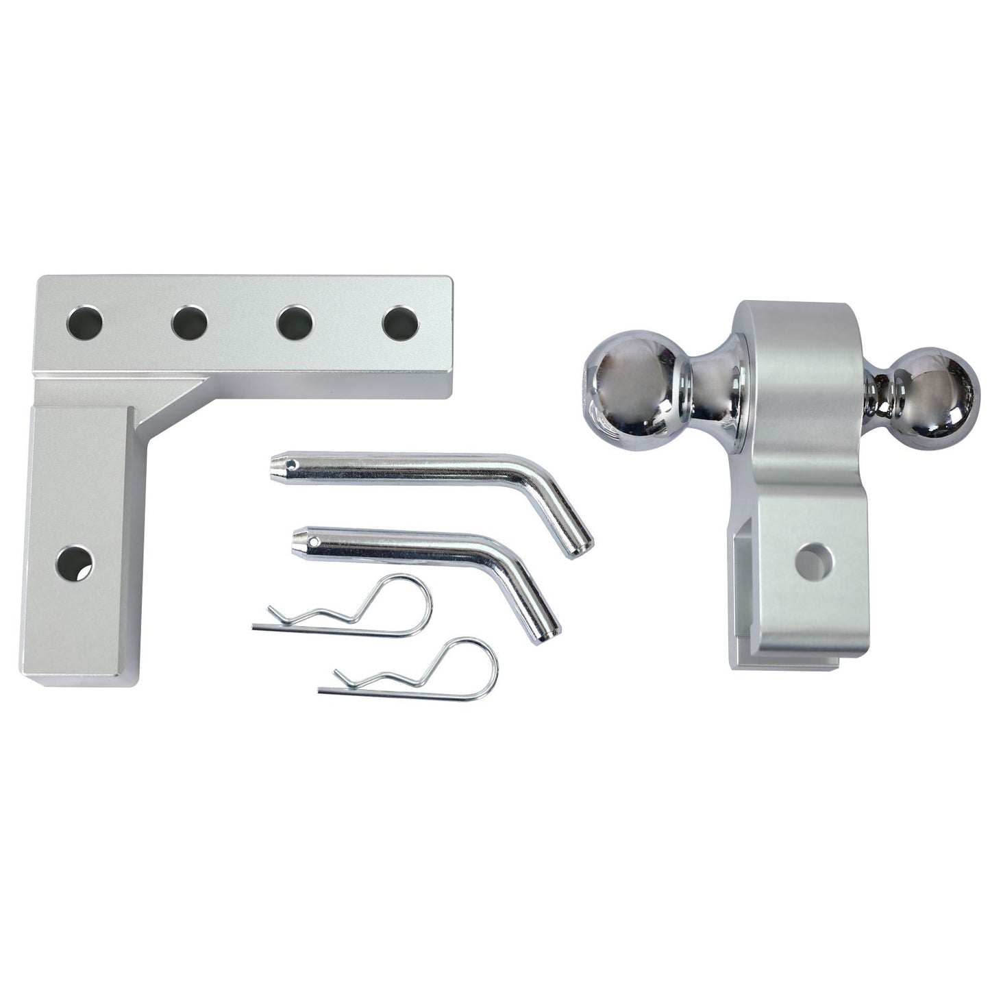 Alu - Adjustable Trailer Drop Hitch With 2" Receiver, 6" Adjustable - Silver