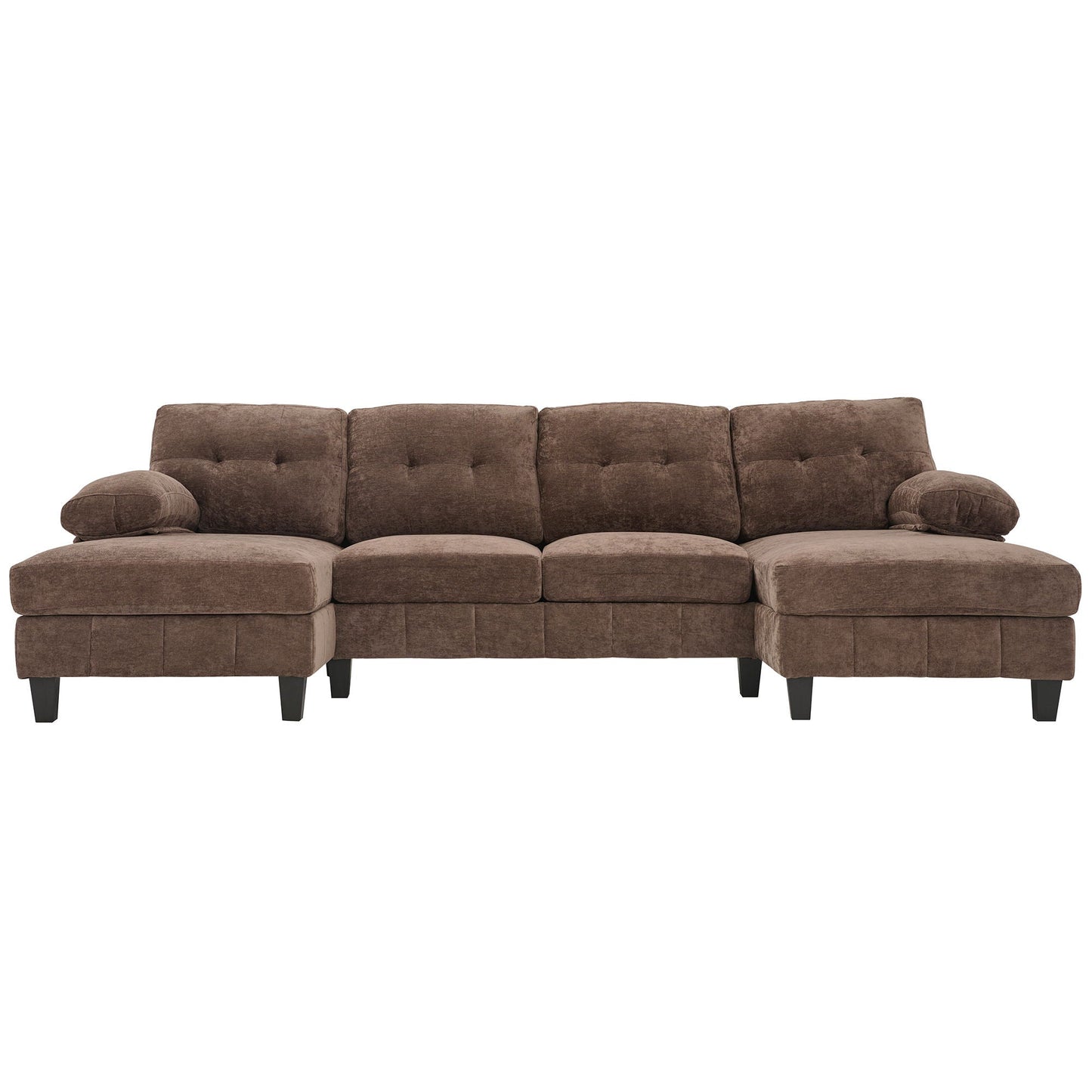 U-Shaped Sectional Sofa 103.5" Fabric Couch With Dual Chaise Lounges, Storage Pockets, Armrest Pillows