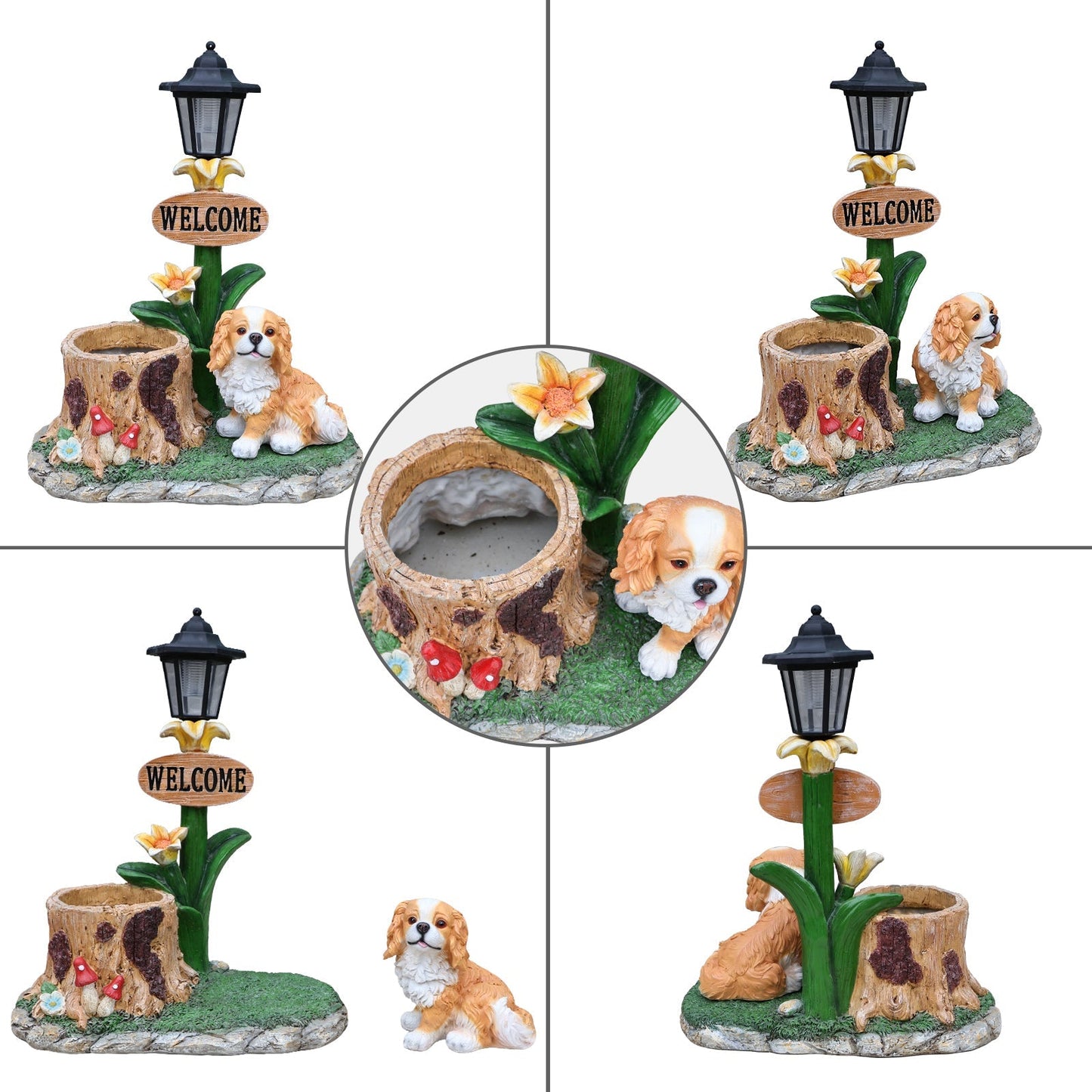 Sitting Dog Solar Lantern Planter Statue
