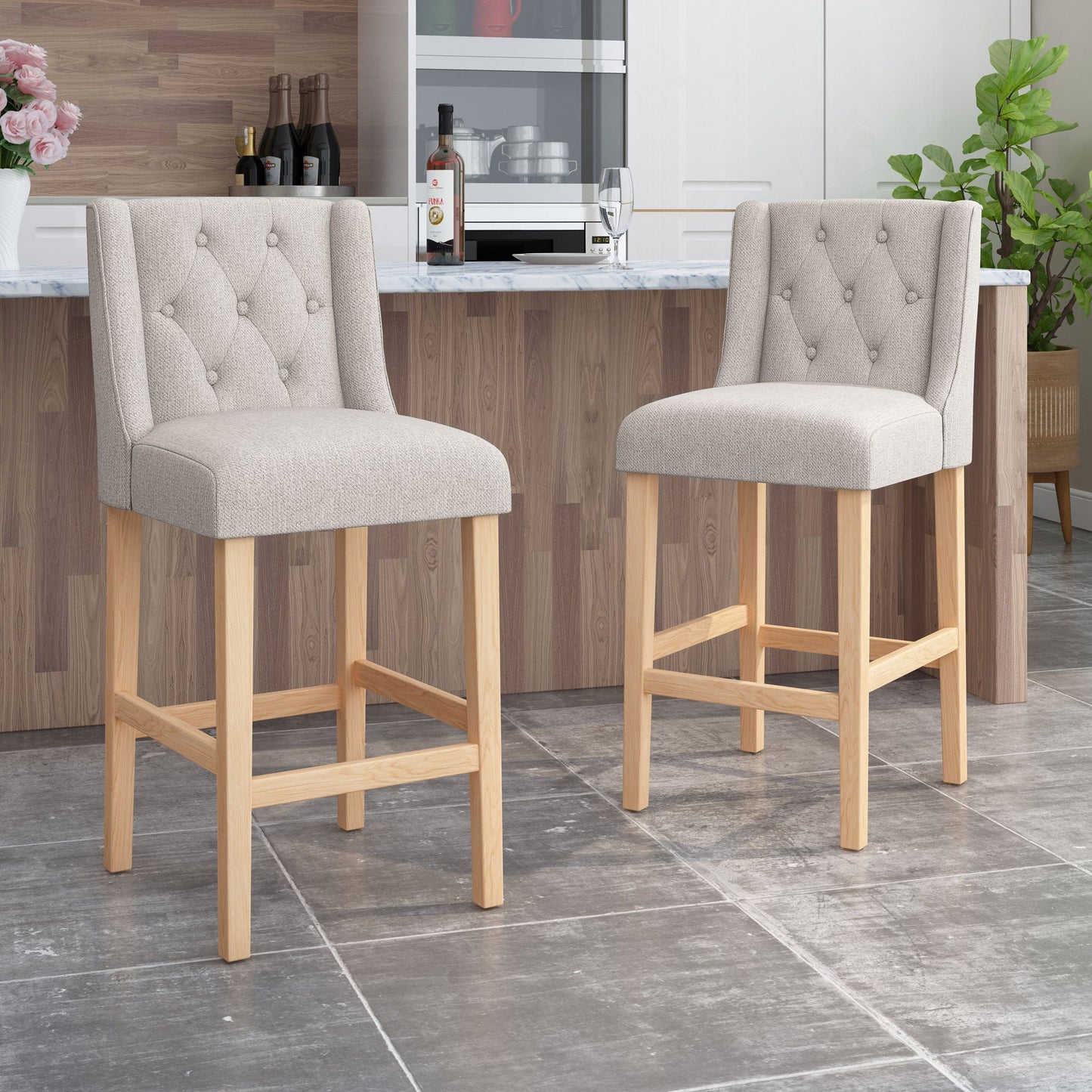 Vienna Contemporary Fabric Tufted & Wingback Counter Stools (Set of 2)