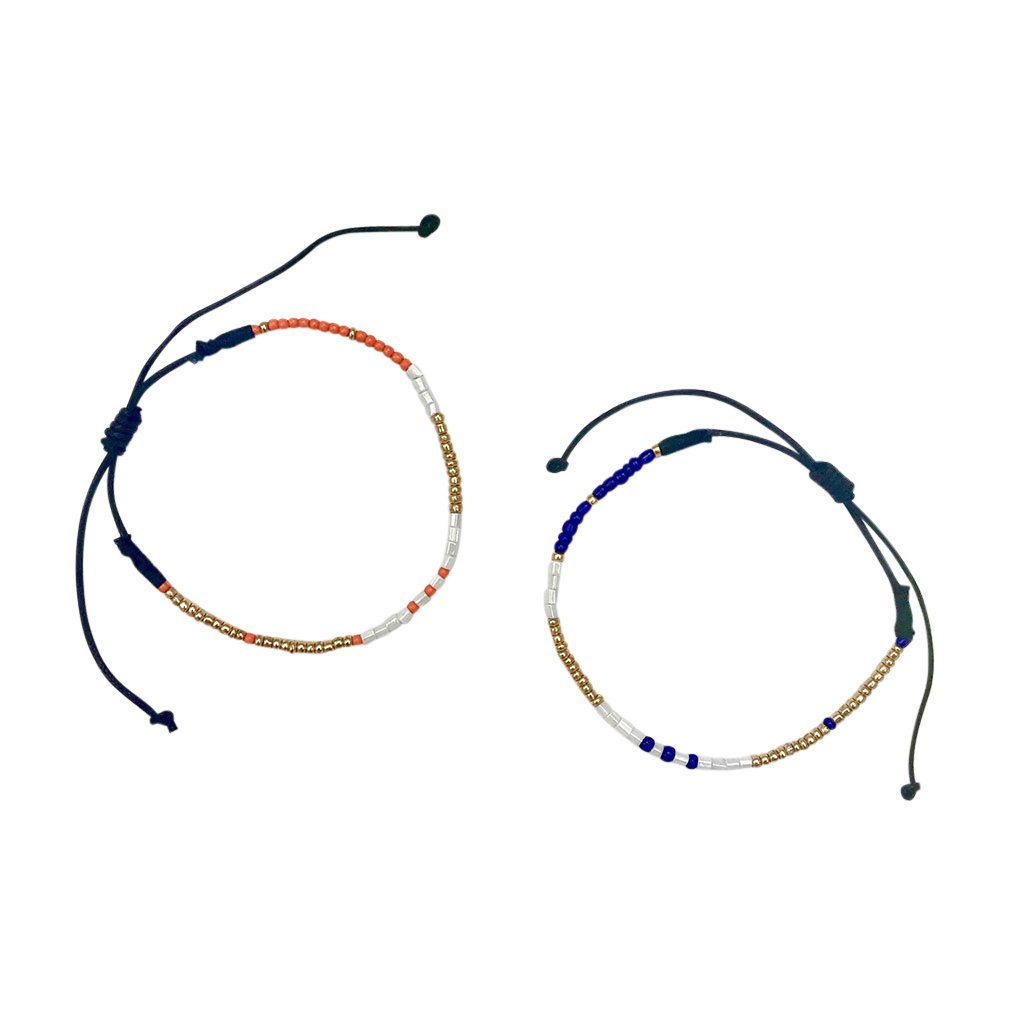 Beaded Bracelet Set Of 2 Adjustable Glass Bead Cotton Thread Layering Bracelets