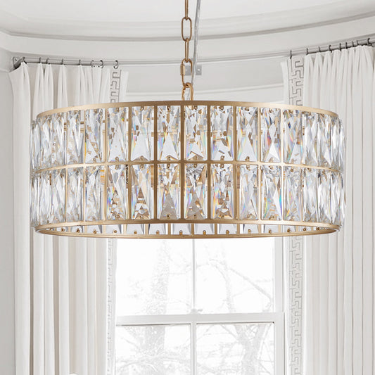 18' Golden Modern Crystal Drum Chandelier - 6-Light Pendant Lighting