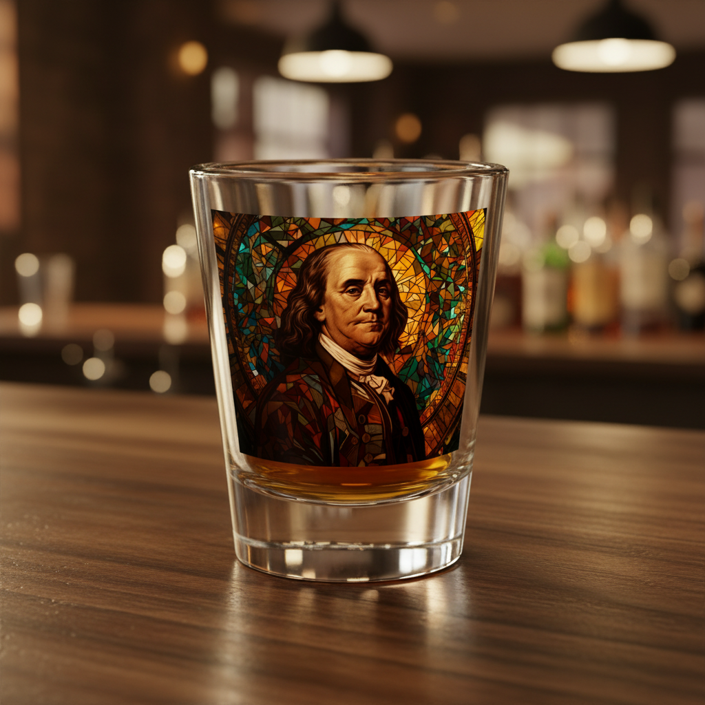 Benjamin Franklin Stained Glass Shot Glass, 1.5oz - 4LibertyShop.com
