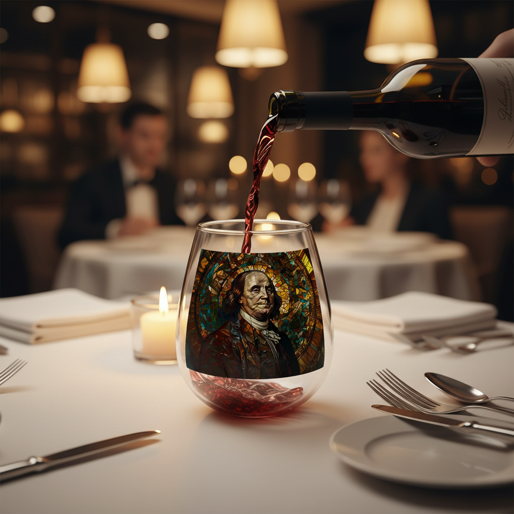 Stained Glass Benjamin Franklin Stemless Wine Glass, 11.75oz - 4LibertyShop.com