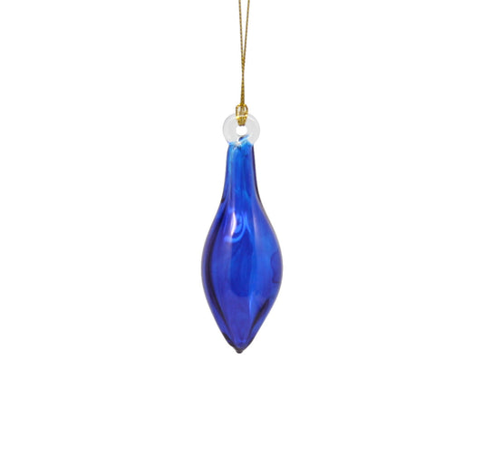 Blown Glass Teardrop Ornament - Cobalt - Mid Bulge