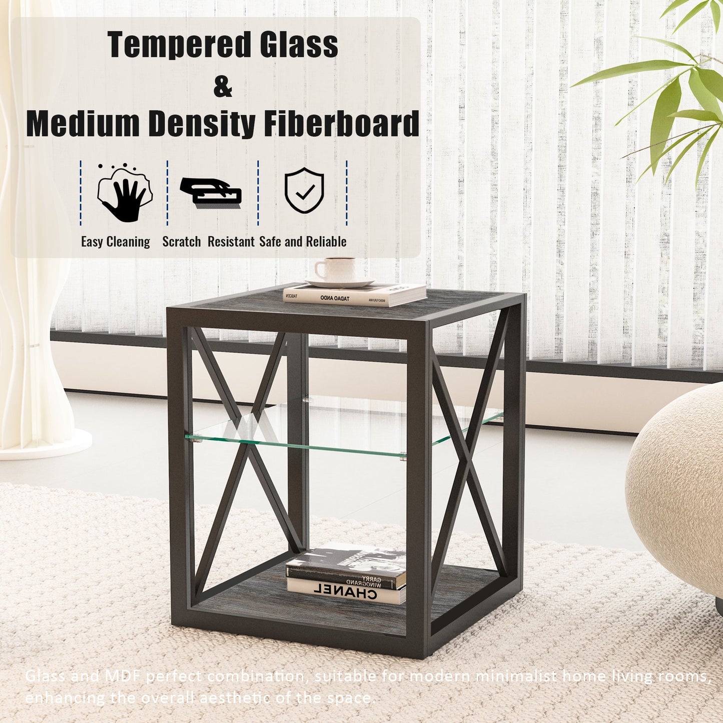 Set of 2 Modern End Tables for Bedroom & Living Room