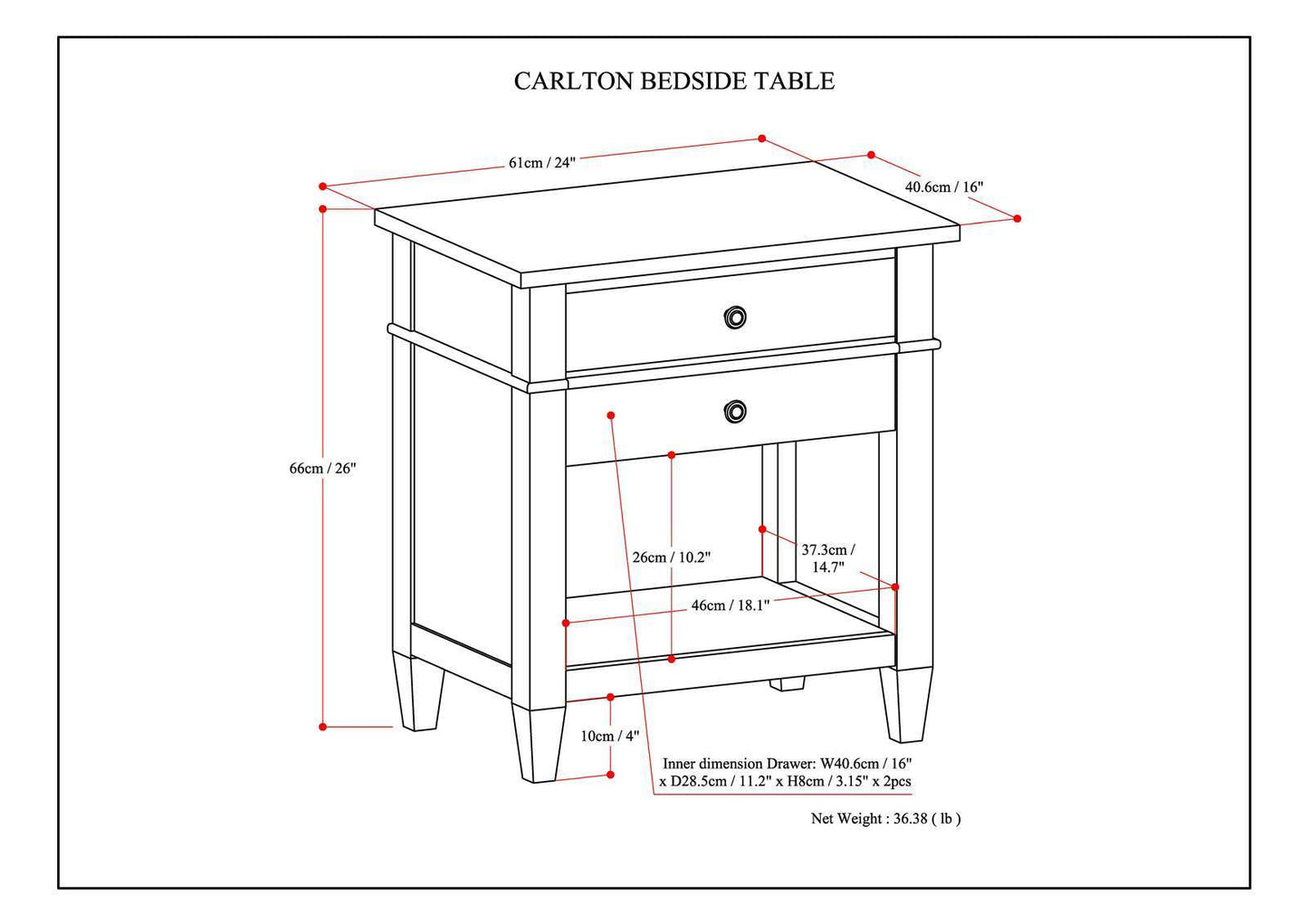 Carlton Bedside Table - Distressed Grey