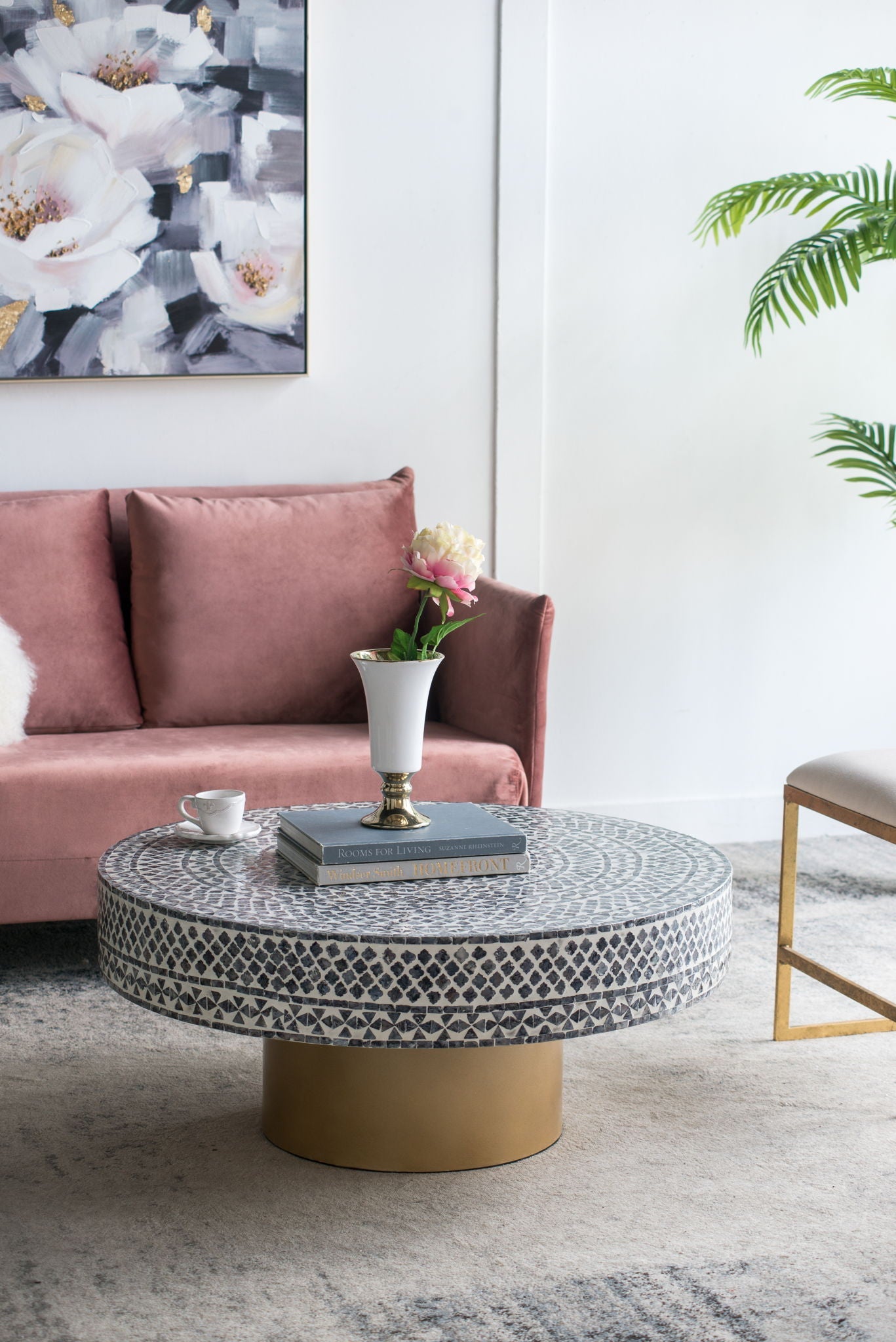 Unique Capiz Coffee Table & Pedestal Base