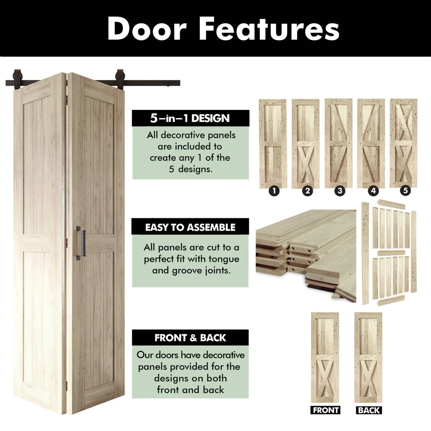 2-Door Bifold Barn Door Kit | Black Hardware