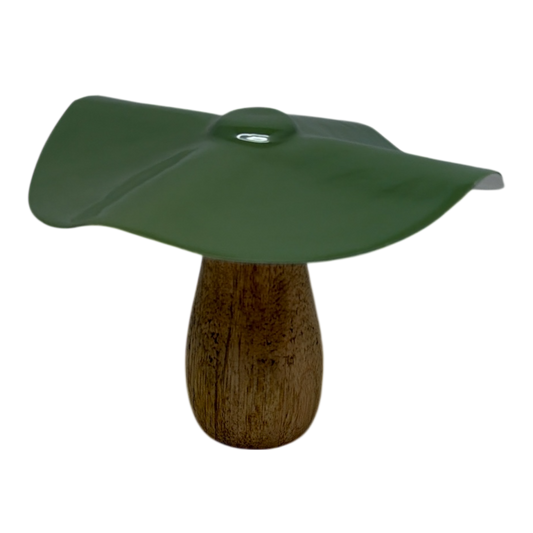 Metal and Mango Wood Mushroom  - Olive Green