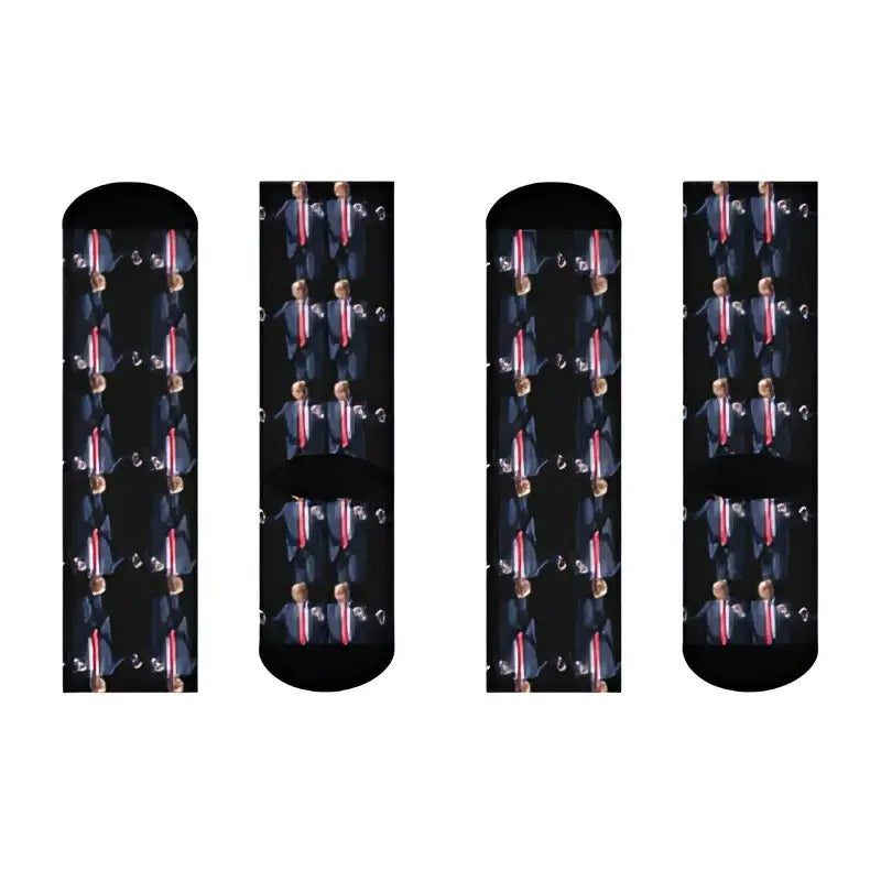 Black Athletic Socks with Repeating Donald Trump Suit Design