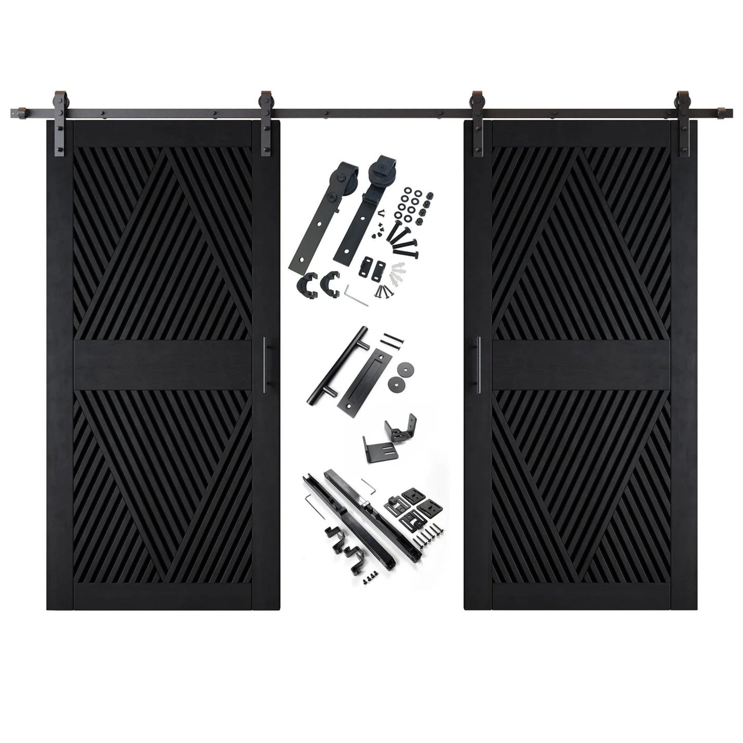Diamond Pattern Double Door Barn Door Kit | Black Barn Door Hardware