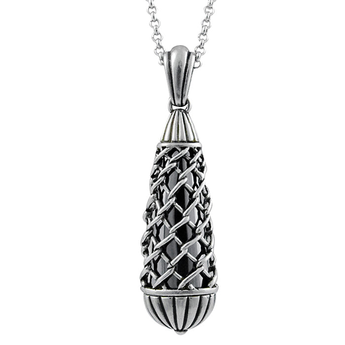Black Enmesh Teardrop Pendant Necklace With Fine Chain
