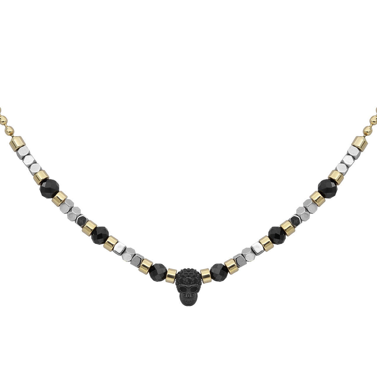 Black Spinel Hematite Skull Bead Necklace Unisex Choker