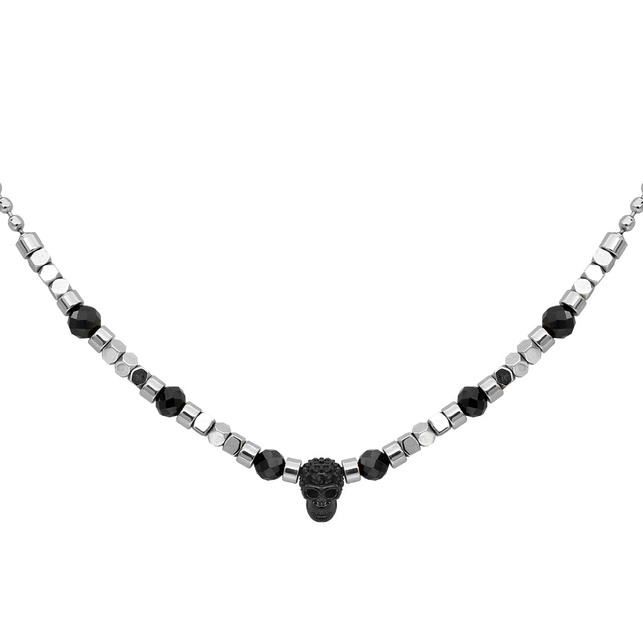 Black Spinel Hematite Skull Necklace Gothic Beaded Pendant