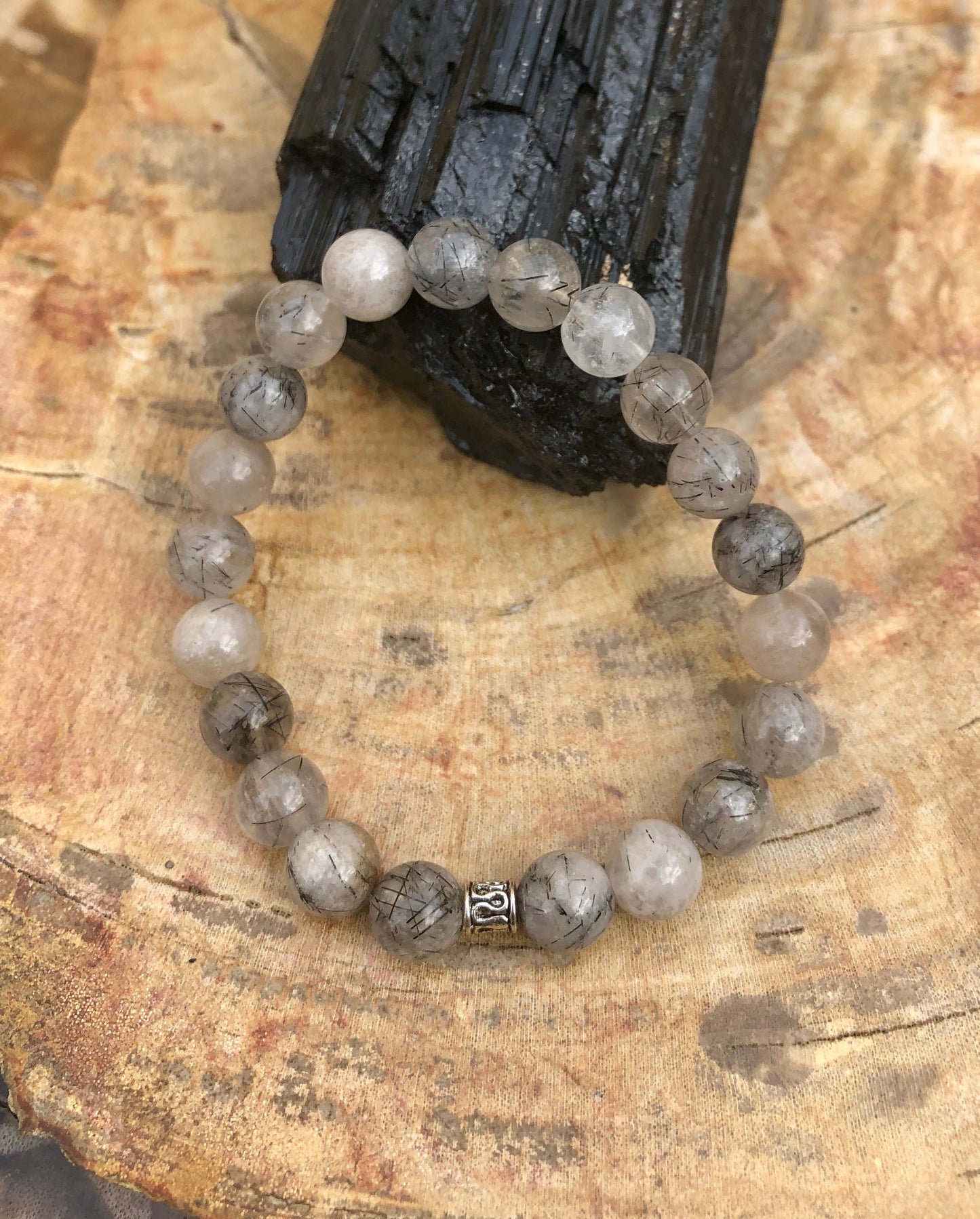 Black Tourmaline Quartz Stretch Bracelet For Healing