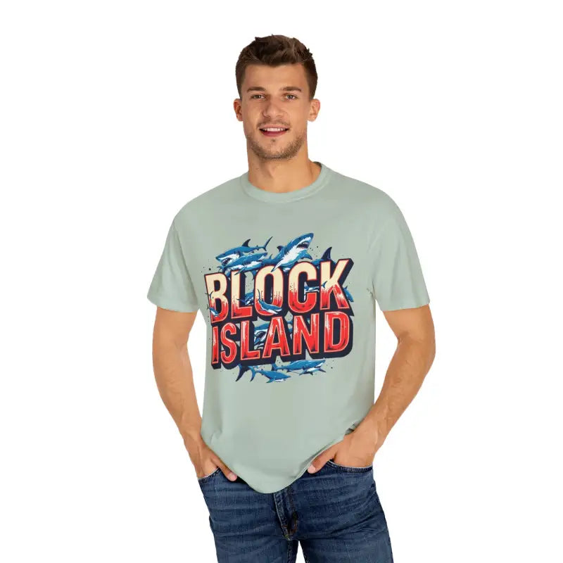 Ocean State Styles Block Island Shark T Shirt Garment Dyed