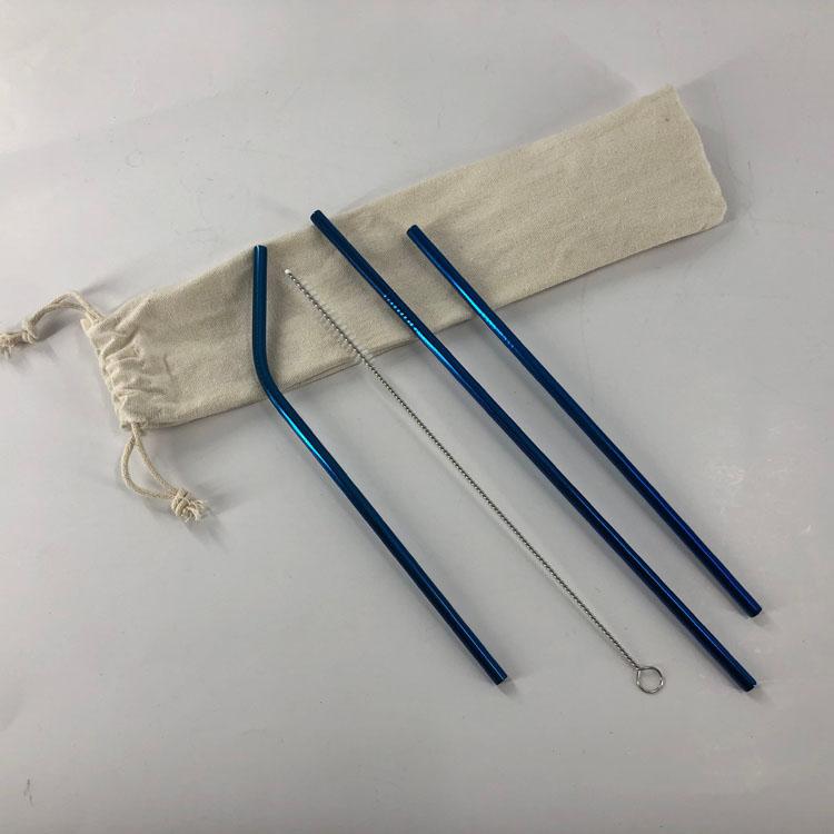Reusable Stainless Steel Straw Set 6 Piece With Cleaning Brush Cotton Linen Bag Eco Gift