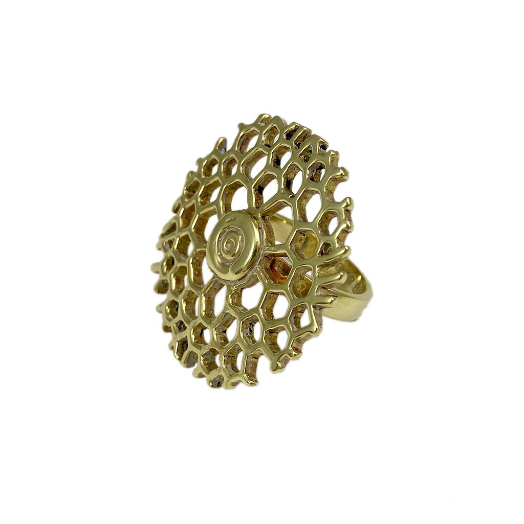 Bombshell Honeycomb Ring Recycled Brass Bullet Casing Handcast Cambodia