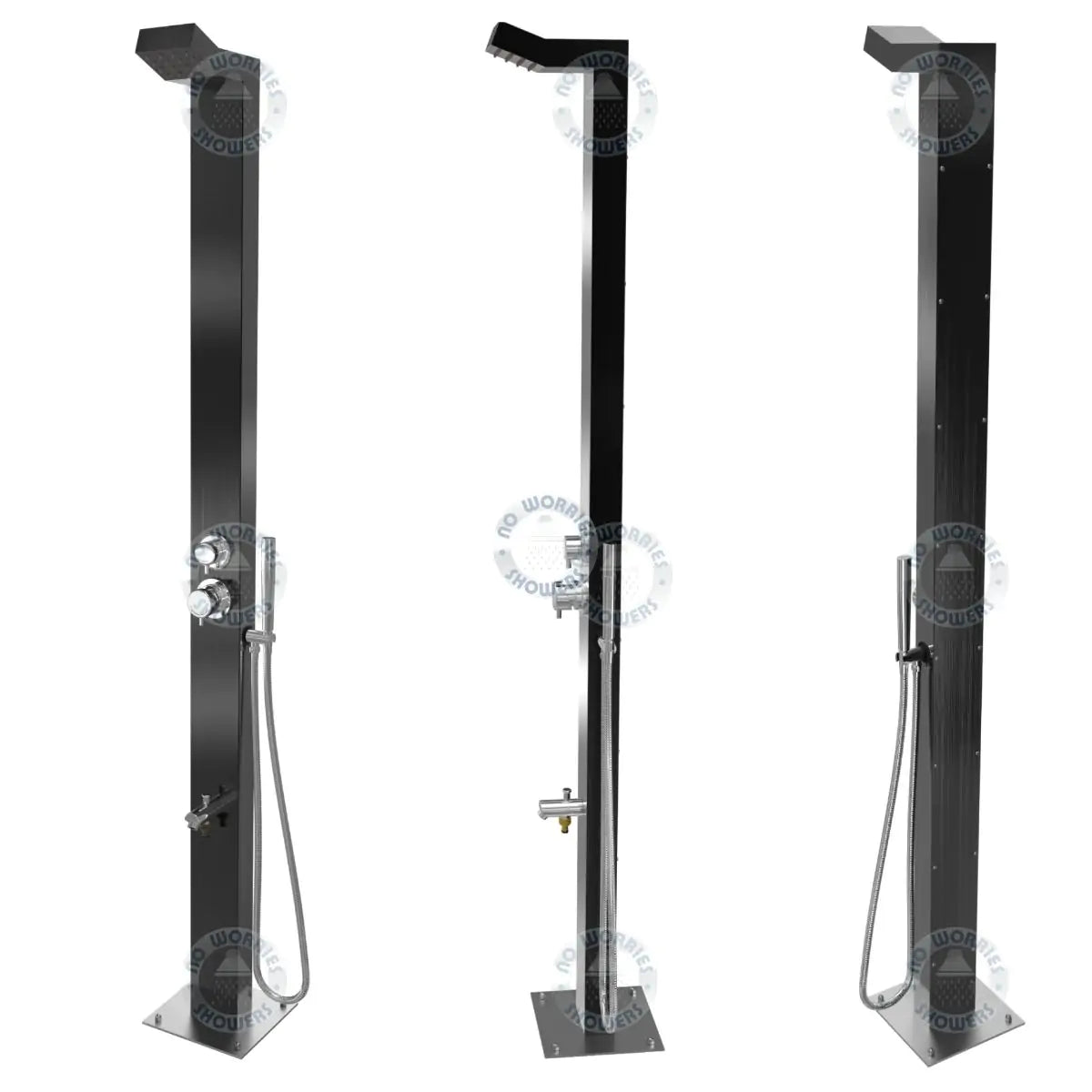 No Worries Showers Bondi Black ADA 316L Marine Grade Stainless Steel Outdoor Pool ShowerTower Panel
