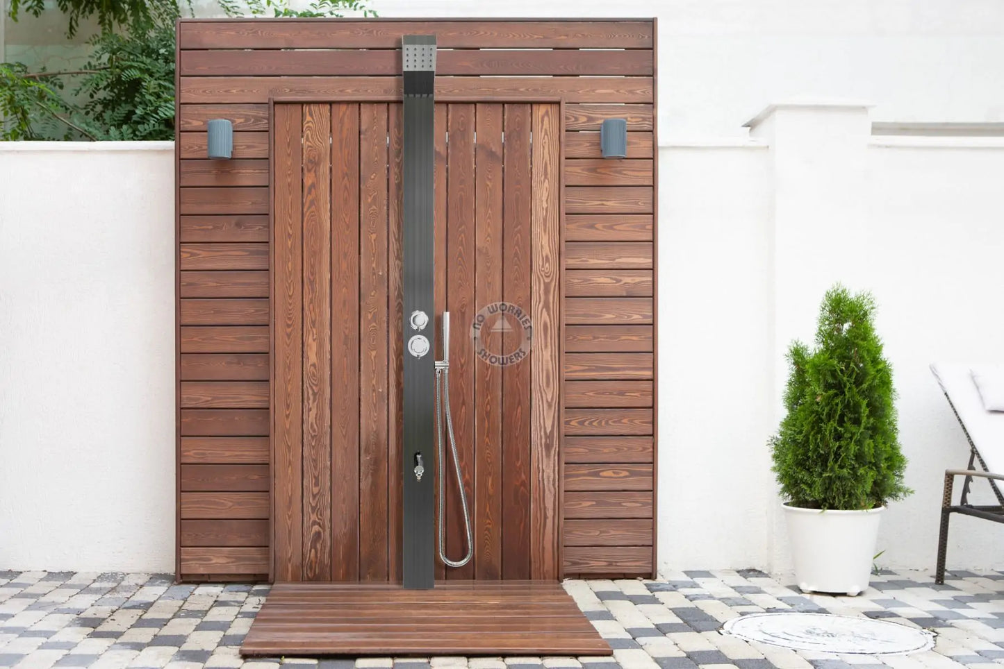 No Worries Showers Bondi Black ADA 316L Marine Grade Stainless Steel Outdoor Pool ShowerTower Panel
