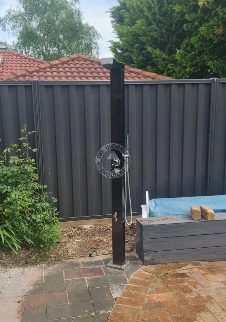 No Worries Showers Bondi Black ADA 316L Marine Grade Stainless Steel Outdoor Pool ShowerTower Panel