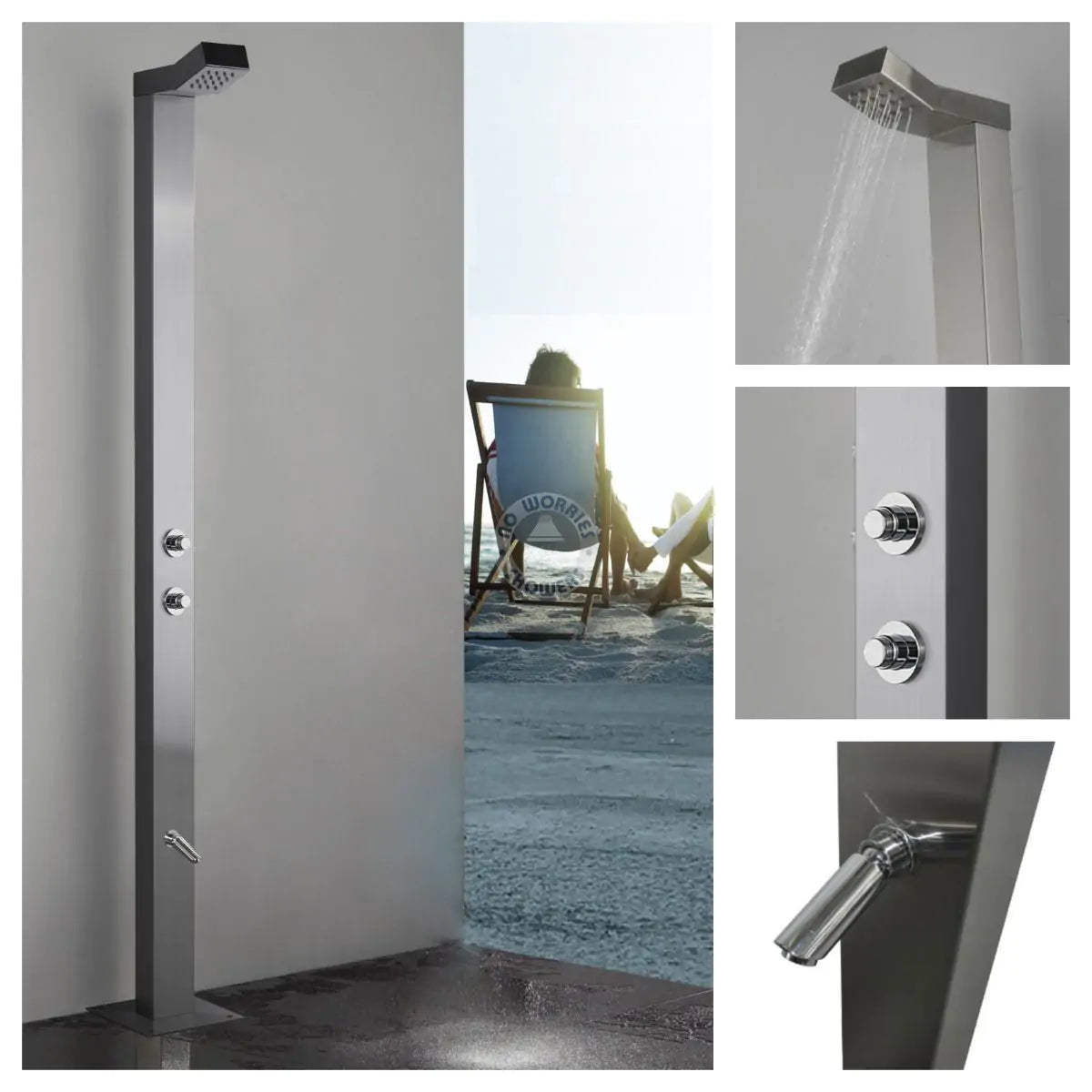 No Worries Showers Bondi Push Button 316L Marine Grade Stainless Steel Outdoor Indoor Pool Shower