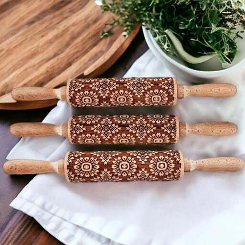 Boxed Rolling Pin Set - 5 Patterned Baking Pins, Kids Friendly, Wooden