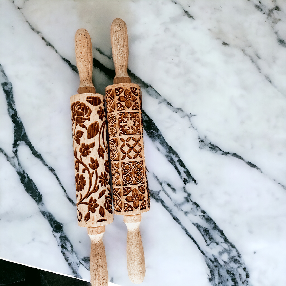 Boxed Rolling Pin Set - 5 Patterned Baking Pins, Kids Friendly, Wooden