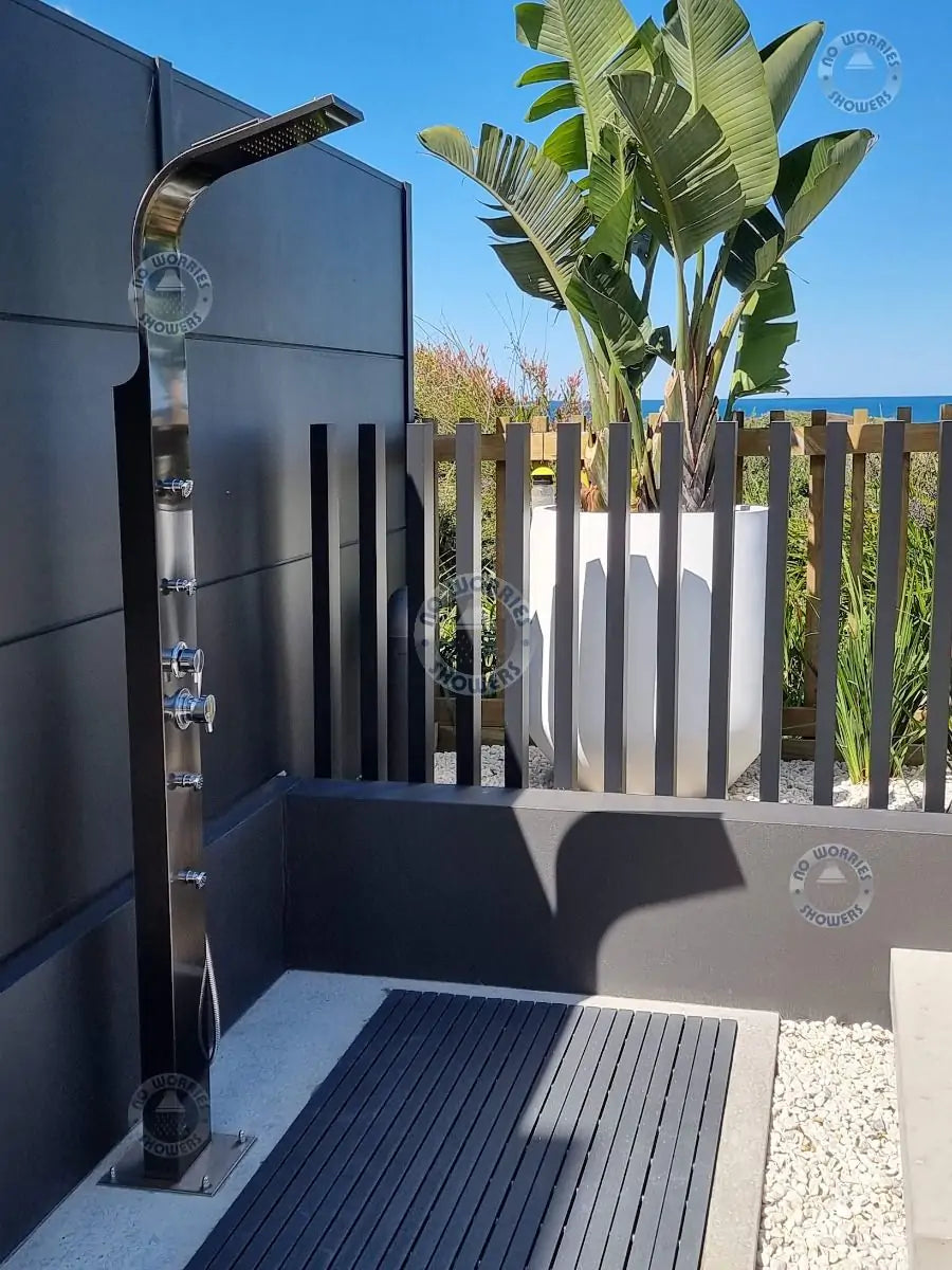 No Worries Showers Brighton Black 316L Stainless Steel Marine Grade Outdoor Outside Pool Beach Rinse-Off Shower
