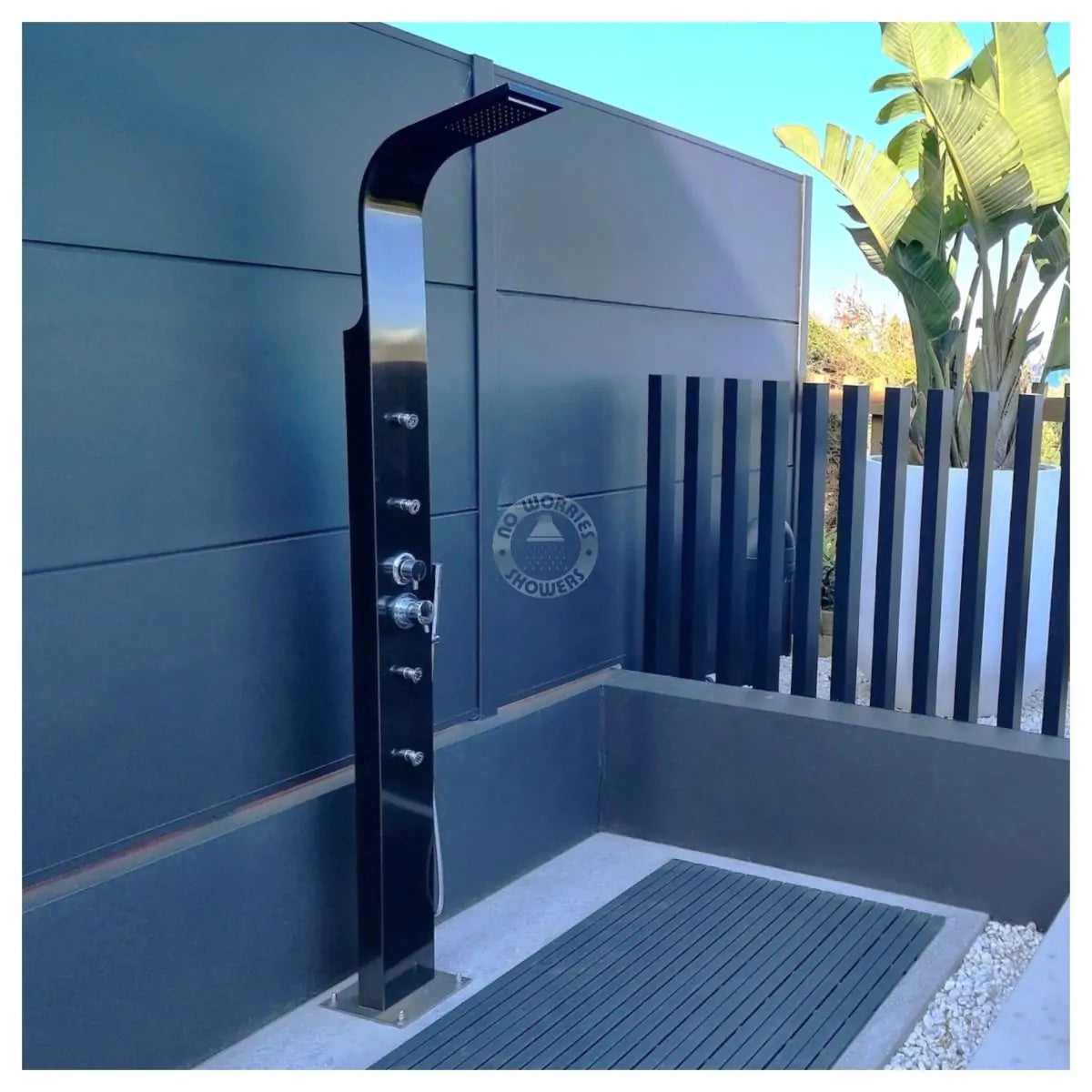 No Worries Showers Brighton Black 316L Stainless Steel Marine Grade Outdoor Outside Pool Beach Rinse-Off Shower