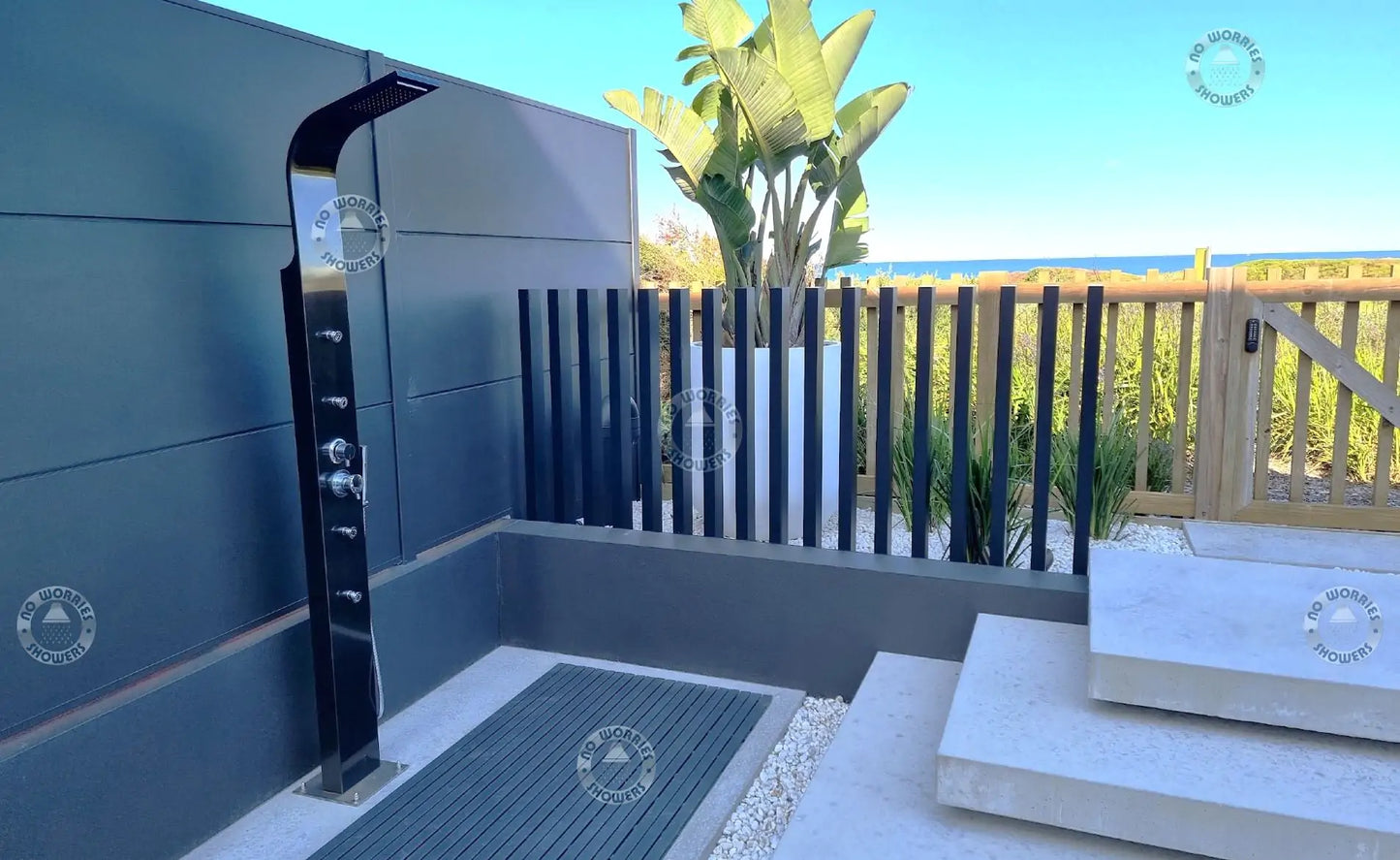 No Worries Showers Brighton Black 316L Stainless Steel Marine Grade Outdoor Outside Pool Beach Rinse-Off Shower