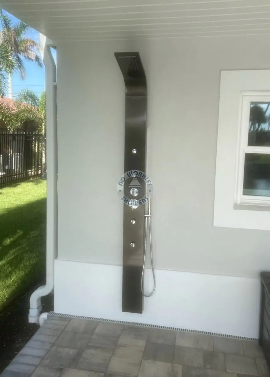 No Worries Showers Brighton Black 316L Stainless Steel Marine Grade Outdoor Outside Pool Beach Rinse-Off Shower