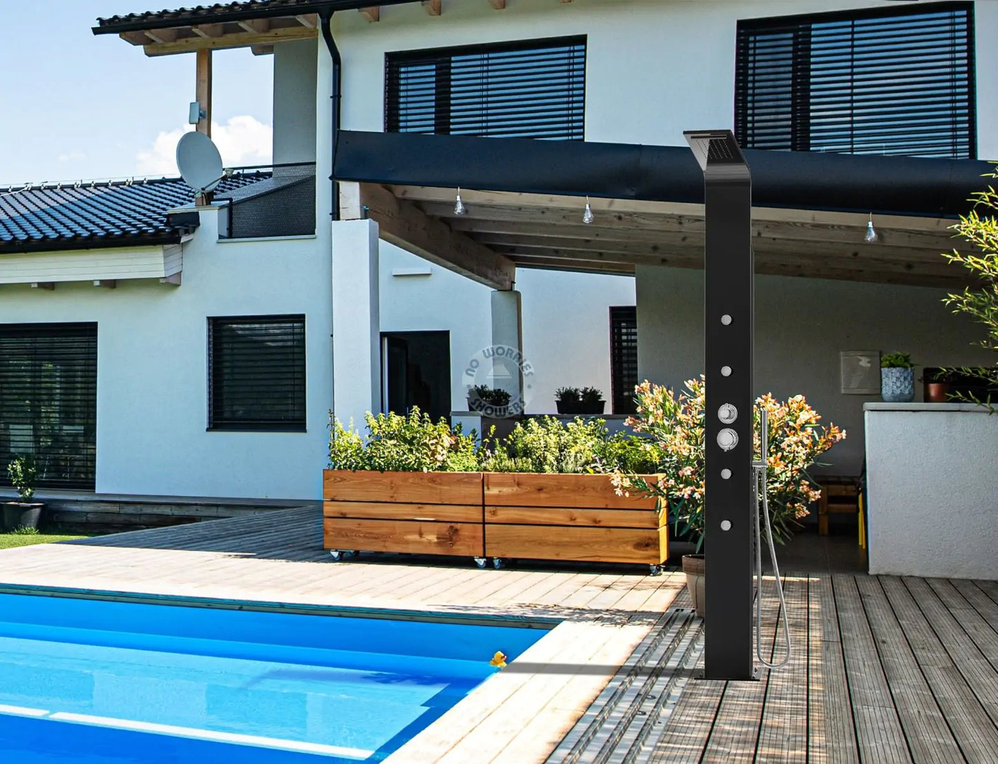 No Worries Showers Brighton Black 316L Stainless Steel Marine Grade Outdoor Outside Pool Beach Rinse-Off Shower