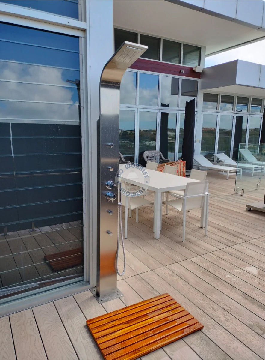 No Worries Showers Brighton Silver 316L Stainless Steel Marine Grade Outdoor Indoor Massage Pool Rinse-Off Shower