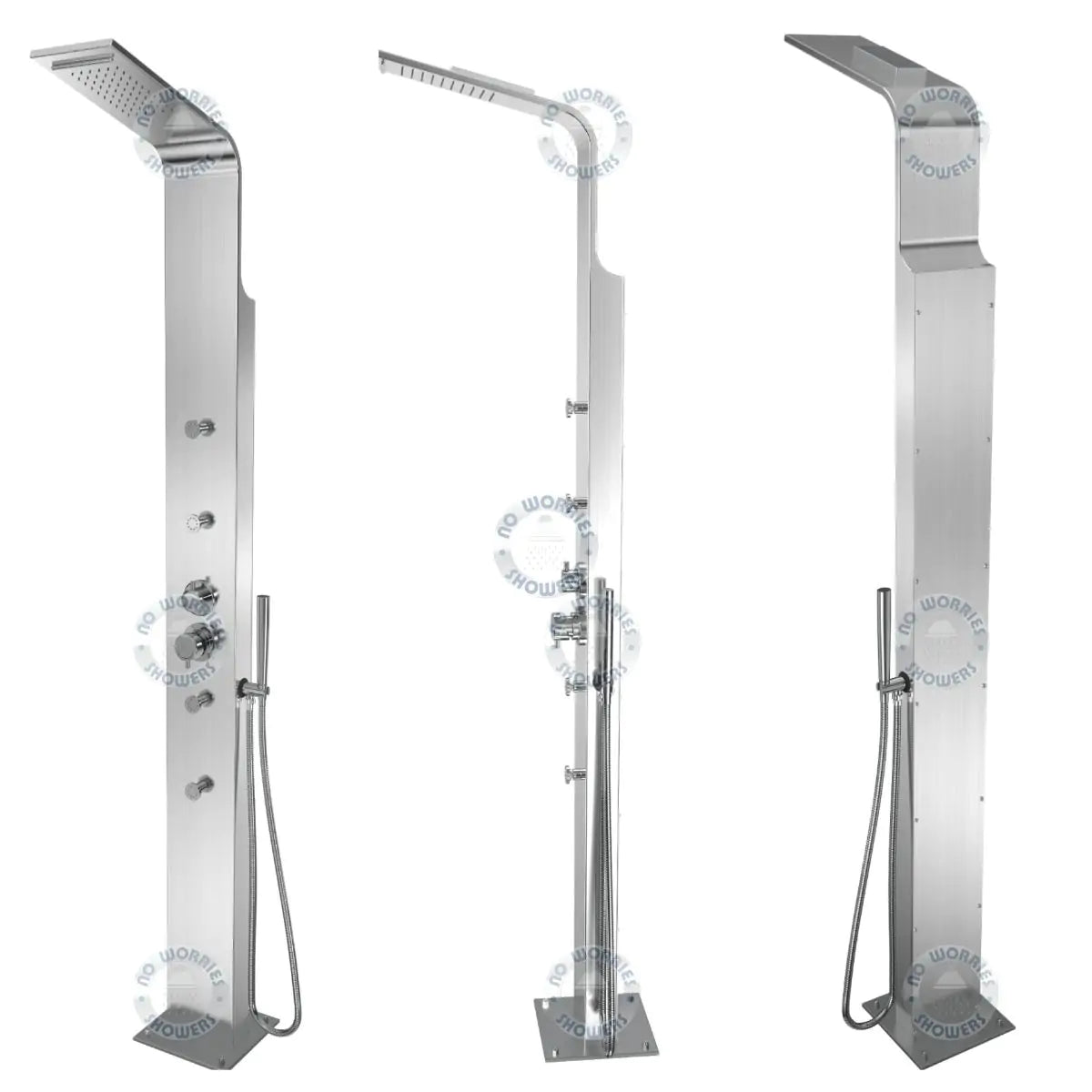 No Worries Showers Brighton Silver 316L Stainless Steel Marine Grade Outdoor Indoor Massage Pool Rinse-Off Shower
