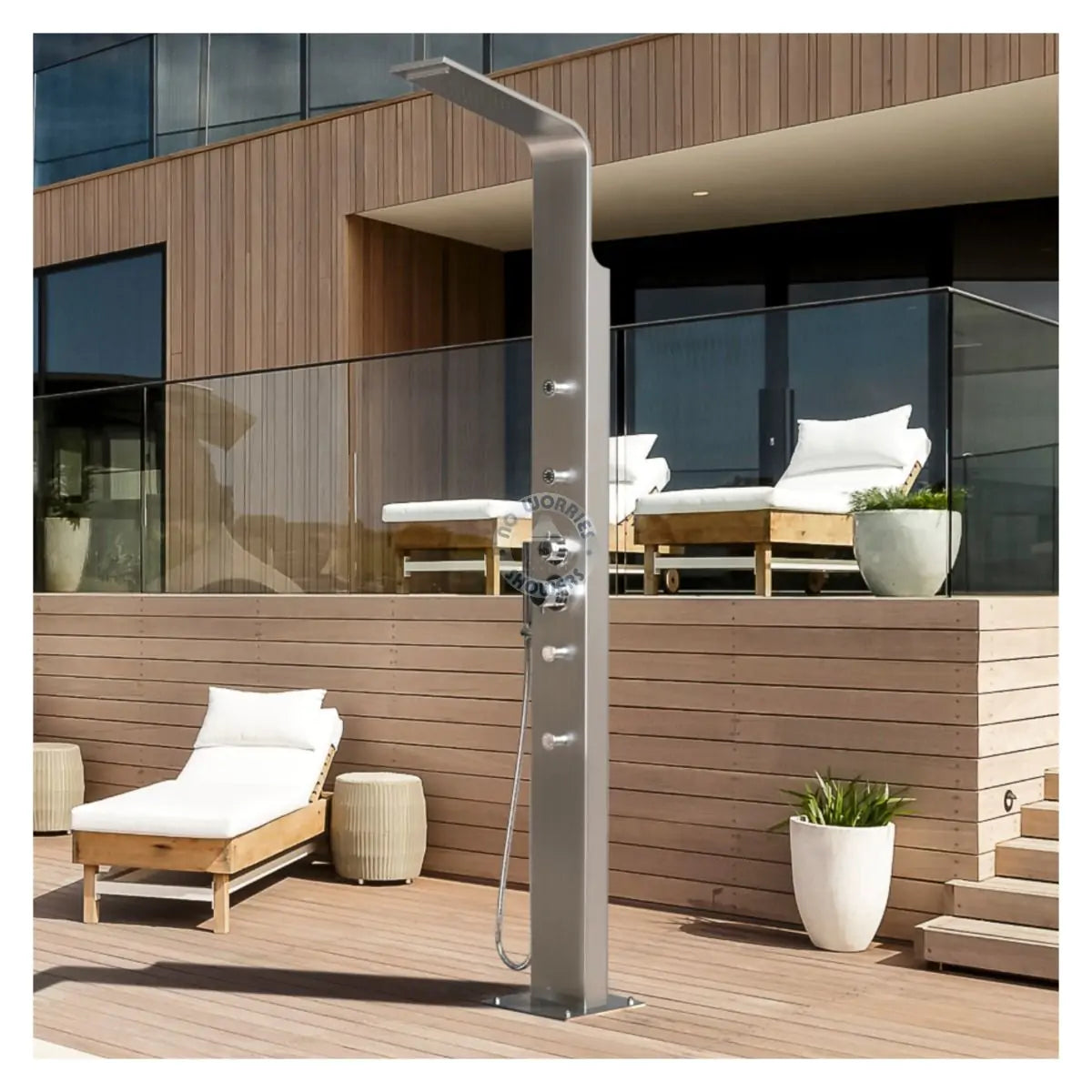No Worries Showers Brighton Silver 316L Stainless Steel Marine Grade Outdoor Indoor Massage Pool Rinse-Off Shower