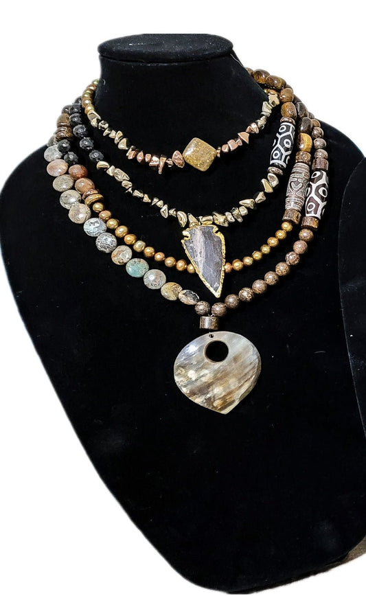"Brown Baby" Natural Jasper and Pearl Layered Necklace