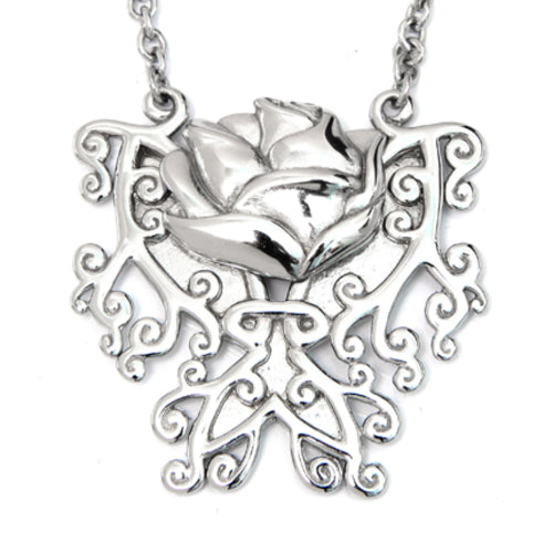 Butterfly Rose Pendant Necklace Floral Silver Plated Vintage