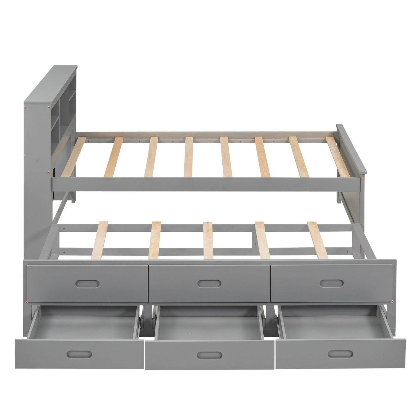 Platform Bed With Storage Headboard, USB, Trundle And 3 Drawers