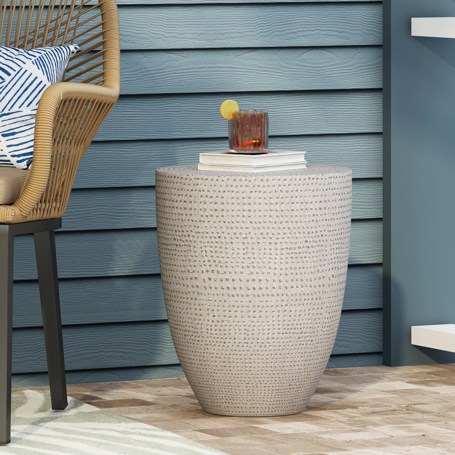 Modern Outdoor Lightweight Concrete Side Table with Natural Finish