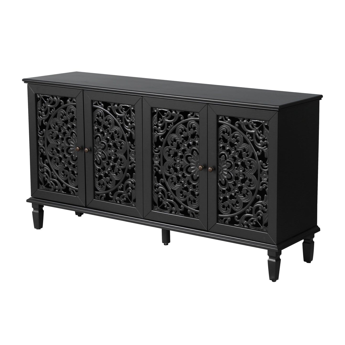 60" Antique Buffet Cabinet with Floral Carvings