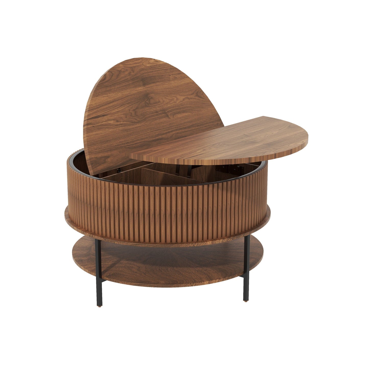 Lift Top Coffee Table with Round Storage and Reinforced Legs - Brown
