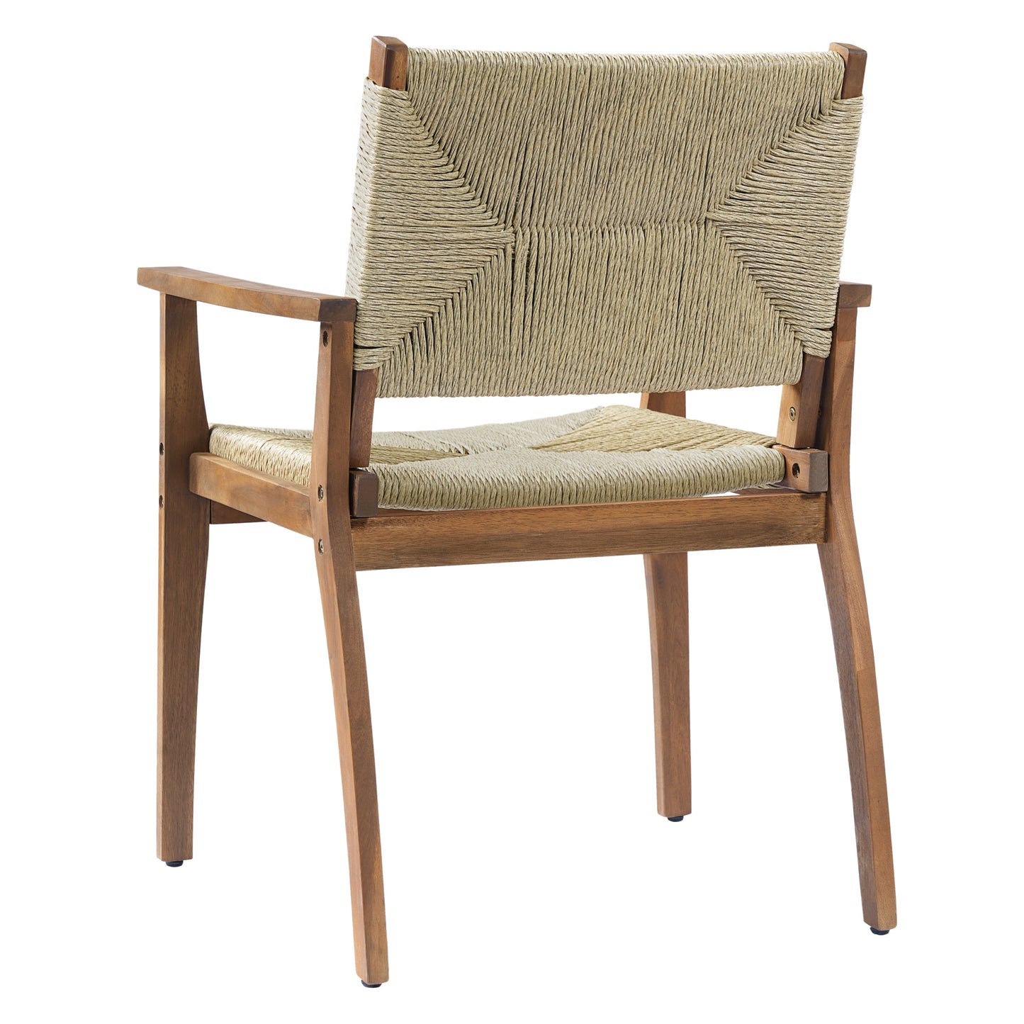 5-Piece Outdoor Dining Set: Teak Finish Round Acacia Wood Table & 4 Wicker Armchairs